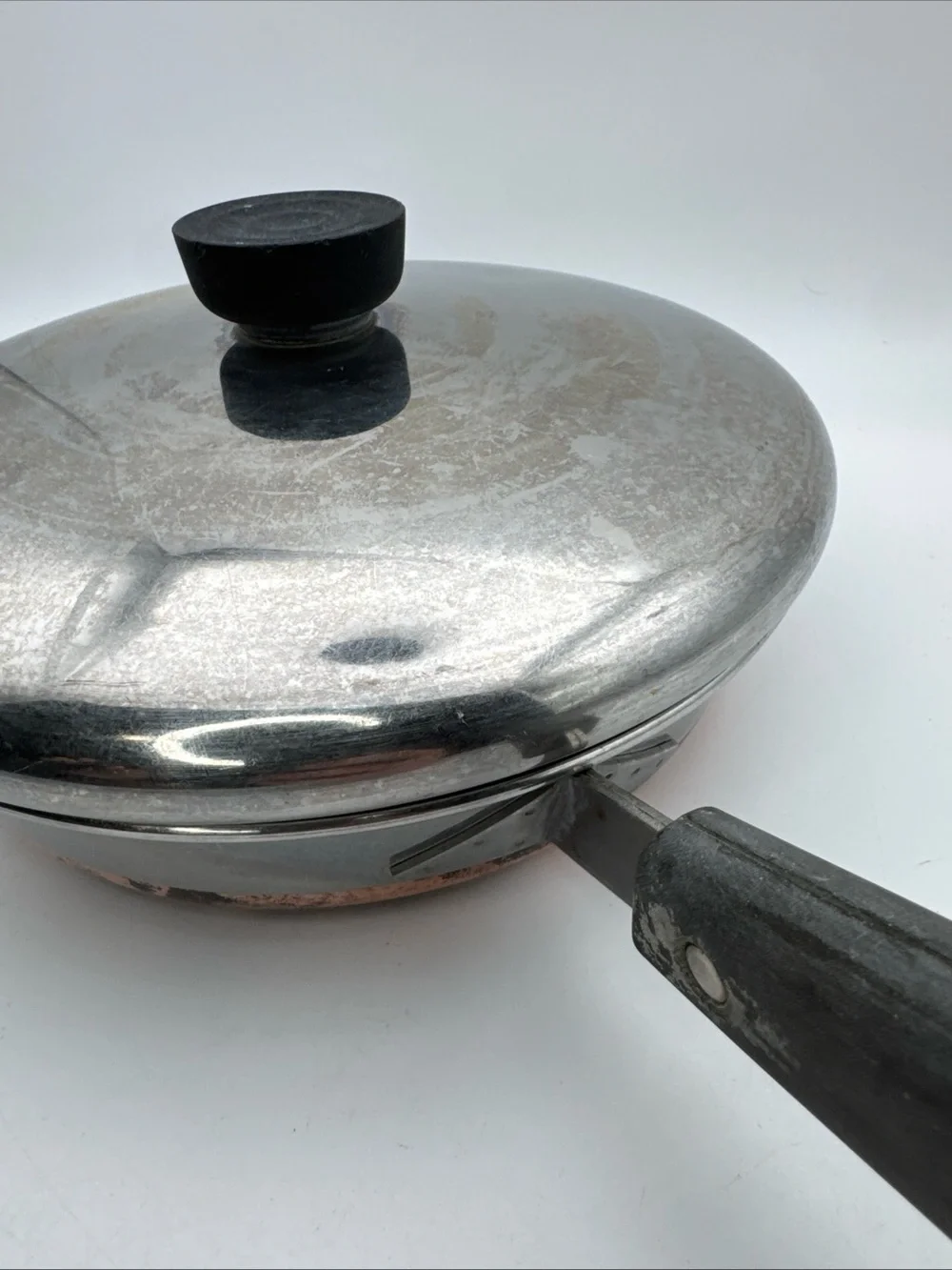 Vtg Revere Ware 8 Inch Skillet Frying Pan w/Lid Copper Bottom/Stainless Steel